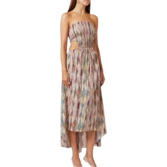 MISA Myka Ikat Strapless Cutout Smocked Cotton Blend Dress Size S NWT - Picture 2 of 13